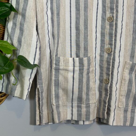 Striped Linen Blend Lagenlook Button Jacket 12P Coastal Grandma USA Soft Summer - Picture 4 of 5